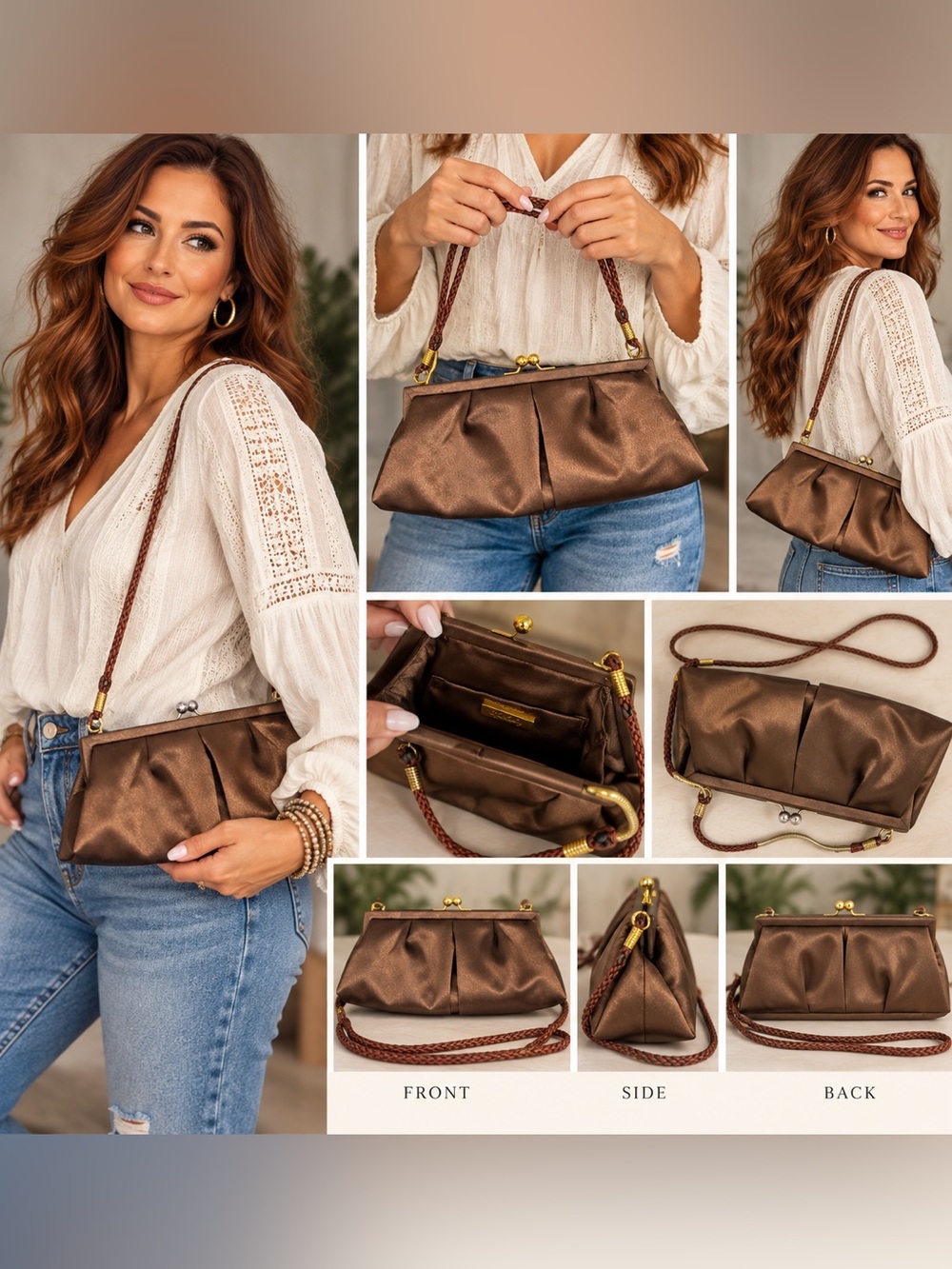Kate Landry Satin Clutch Crossbody Bag with Braided Strap